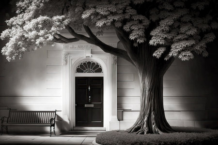 Contemporary exterior house in black and white with entrance areaの写真素材