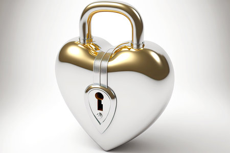 Shiny Metal Red Padlock Heart Isolated on White Backgroundの写真素材