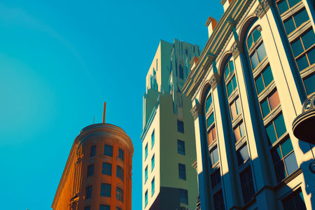 low angle buildings on residential multi-storey buildings on summer day