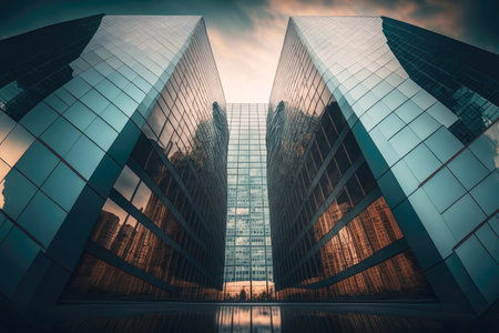 Architecture of modern urban financial district low angle buildings