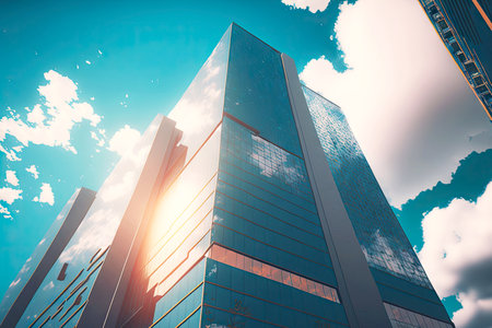 Financial center of city with modern buildings low angle buildingsの写真素材