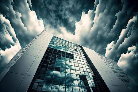 low angle buildings in business part of city centerの写真素材