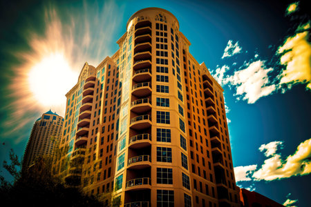 Architectural design with semicircular shapes in low angle buildingsの写真素材