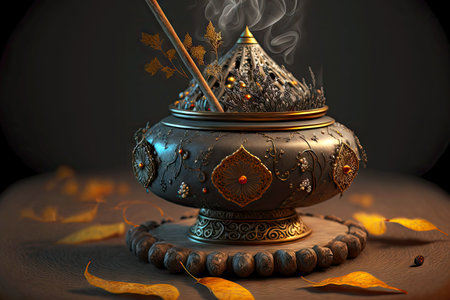 Metal candlestick with gabled roof with aroma candle