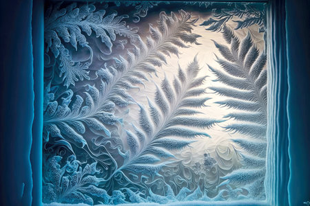 frosty window with twigs thinly drawn on glass