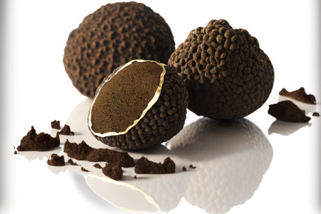Organic tasty product black summer truffles isolated on white backgroundの写真素材