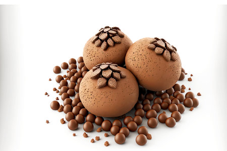 truffle chocolate truffle candy balls soaked in cocoa on white background