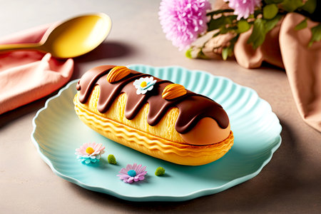 beautiful pastries for sweet snacks eclair on plate