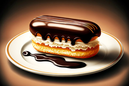 chocolate dessert eclair on plate for breakfast