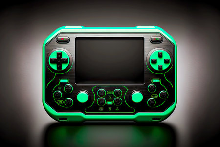 gamepad screen with green controller buttons in futuristic game console