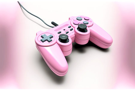pink gamepad with microphone isolated on white background