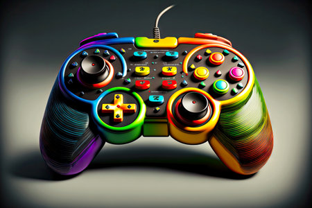 gamepad for computer games with multi-colored buttons and joysticks