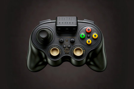 joystick controller for gaming on dark background in form of gamepad