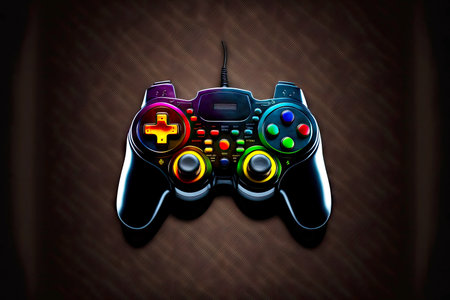 joystick controller for gaming on dark background in form of gamepad
