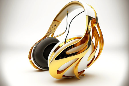 abstract gold headphones isolated on white backgroundの写真素材