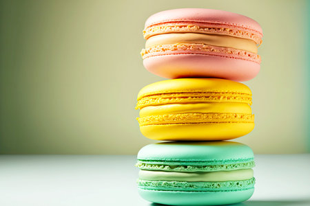 layers of delicate sweet french pastries in form of macaron cookies