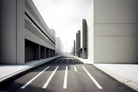 light grey street section with lines and parking spacesの写真素材