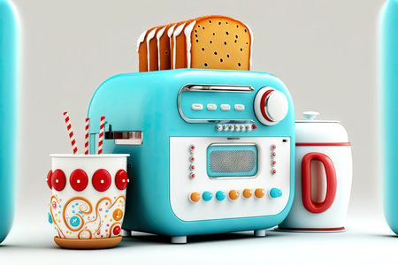 confectionery kitchen appliances and toaster on white background