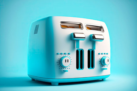 bright toaster with two rows of toasting slots on blue background
