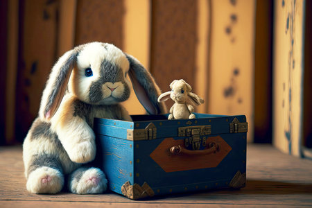 cute bunny rabbit and toy box