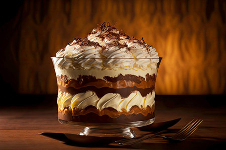 chocolate layered dessert trifle with mousse and whied creamの写真素材