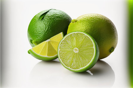 cut into portioned pieces of lime on white for drinksの写真素材