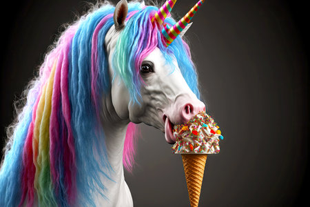 unicorn with rainbow wig cute unicorn eating sweets