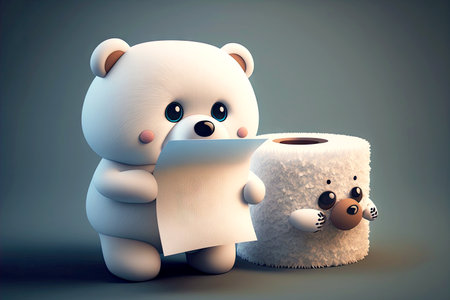 fluffy fluffy bears with toilet paper cute cartoon characterの写真素材