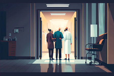 medical insurance doctor visiting patients in hospital corridorの写真素材