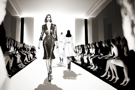 girl models walking in front of audience at fashion showの写真素材