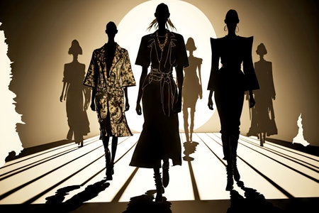models walking on runway in silhouettes with accessories and clothes during fashion show