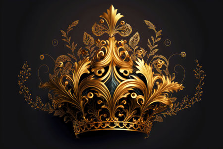gold crown with patterns on dark backgroundの写真素材