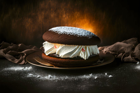delicious dessert for holiday whoopie pie on dark backgroundの写真素材