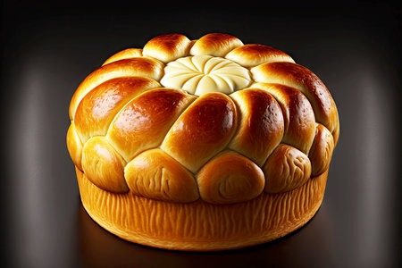 round brioche bread with large butter glaze