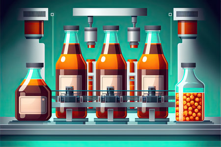 Small juice production line produces small batch of beveragesの写真素材