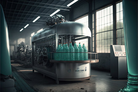 Huge variety of bottles of drink are in factory on juice production line