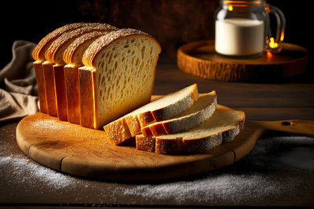 fresh homemade bread sliced and arranged on board