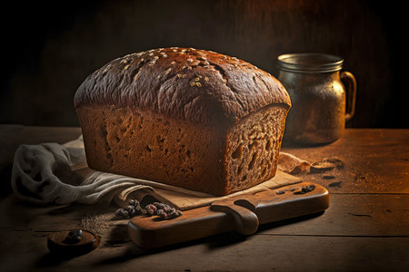 dark brown homemade bread on wooden table