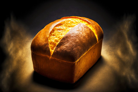 golden loaf of homemade bread on dark background