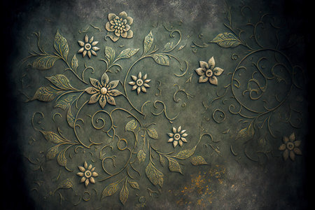 grey background with abstract floral pattern in form of convex small colorsの写真素材
