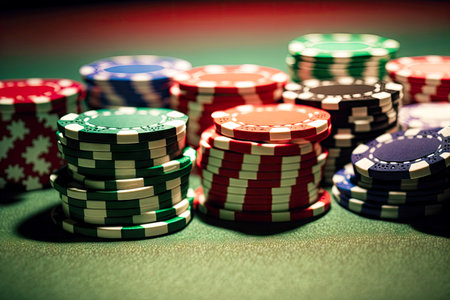 table for playing cards with casino chips specially folded on it
