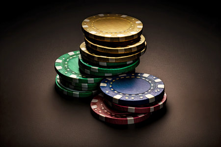 casino chips laid out in stacks on backlit gaming table