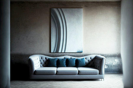 large soft colored armchair on concrete wall background with cushions