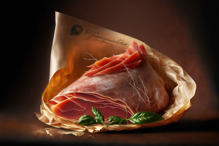 Sliced ham jamon prosciutto crudo reclining craft paperの写真素材
