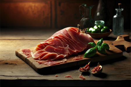 Healthy food prosciutto crudo on wooden table