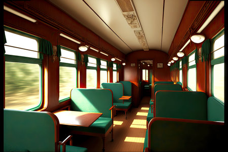 Green antique seats in train interior carの写真素材