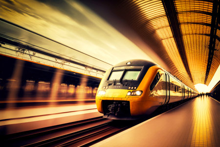 High-speed train approaching train interior platformの写真素材