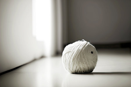 white empty ball of thread lying on white table