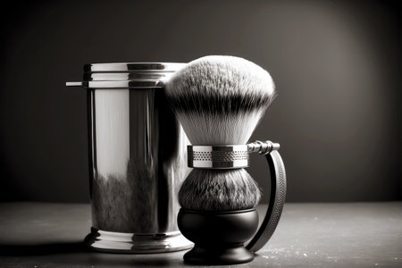 three-branch brush for beard with shaving mug and shaverの写真素材