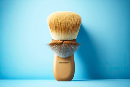 beige brush for beard on blue backgroundの写真素材